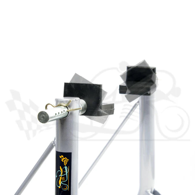 Non-Dismantlable Rear Paddock Stand With Skate Wheels (upto 350 kg) - Silver