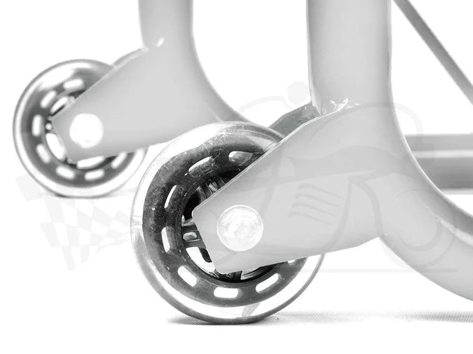 Non-Dismantlable Rear Paddock Stand With Skate Wheels (upto 350 kg) - Silver