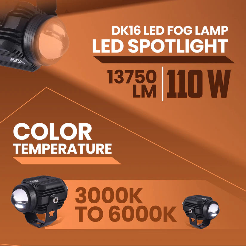 LGP DK16 LED Fog Lamp for Bike (Pair) | Wireless Harness Switch & Mounting Clamps Included | High Power, Universal Motorcycle Fit