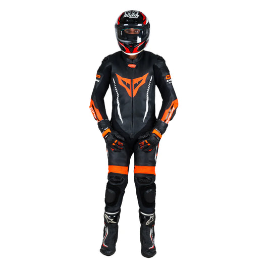 DSG GP Racing Leather Suit : Black Red Fluo